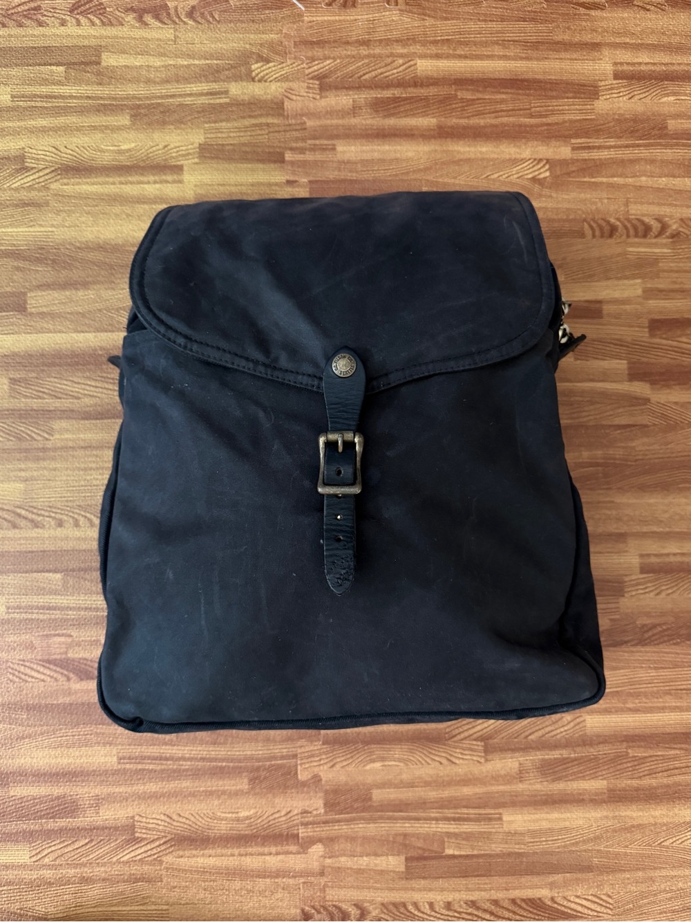 Filson Black Waxed Canvas Backpack with Leather Strap